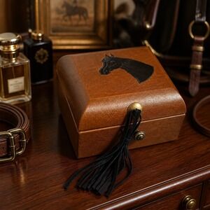 Equestrian‎ Jewelry Box Brown Horse Tassel Dark Academia Velvet Western Cowgirl